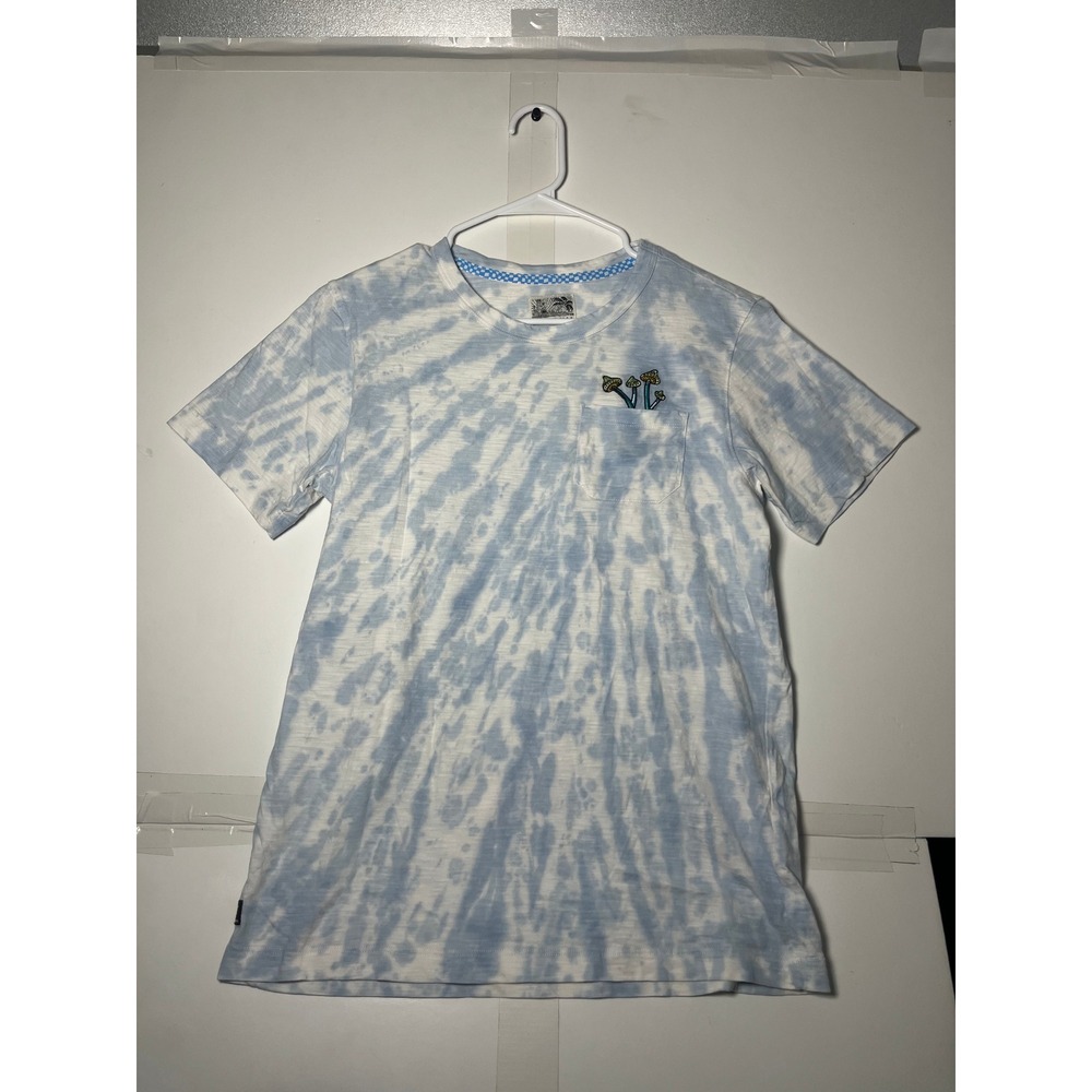 Baja Llama Mens Blue Tie Dye Mushroom Embroidered Pocket T-Shirt Size S